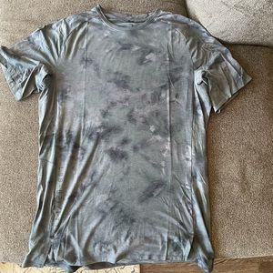 (M) Grey, Blue, and Black lululemon T-Shirt.